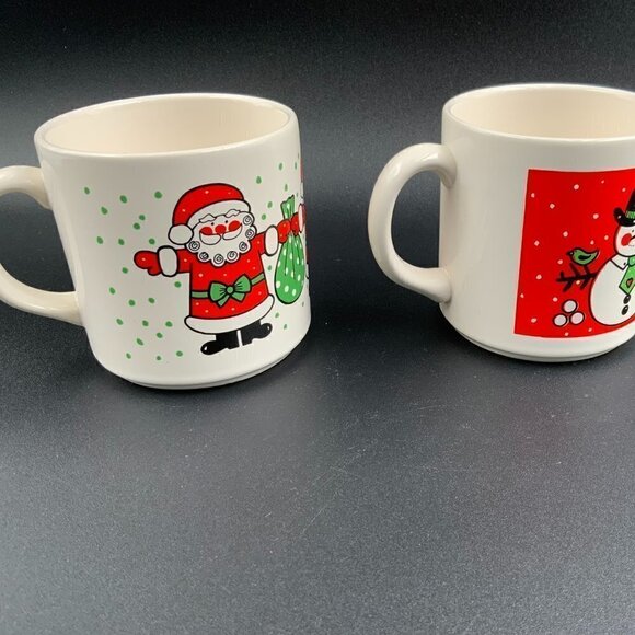 Pair of Holiday Christmas Mugs Made in Brazil Santa & Snowman - Picture 2 of 5